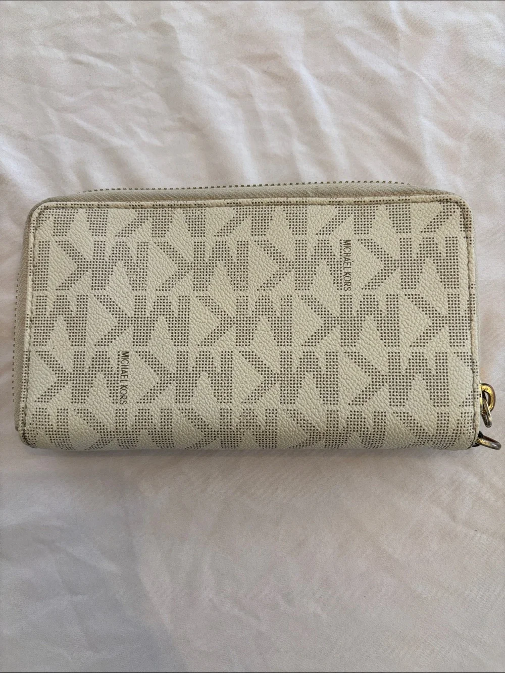 Michael Kors Off-White MK Monogram Shoulder Bag & Matching Zip Wallet Set